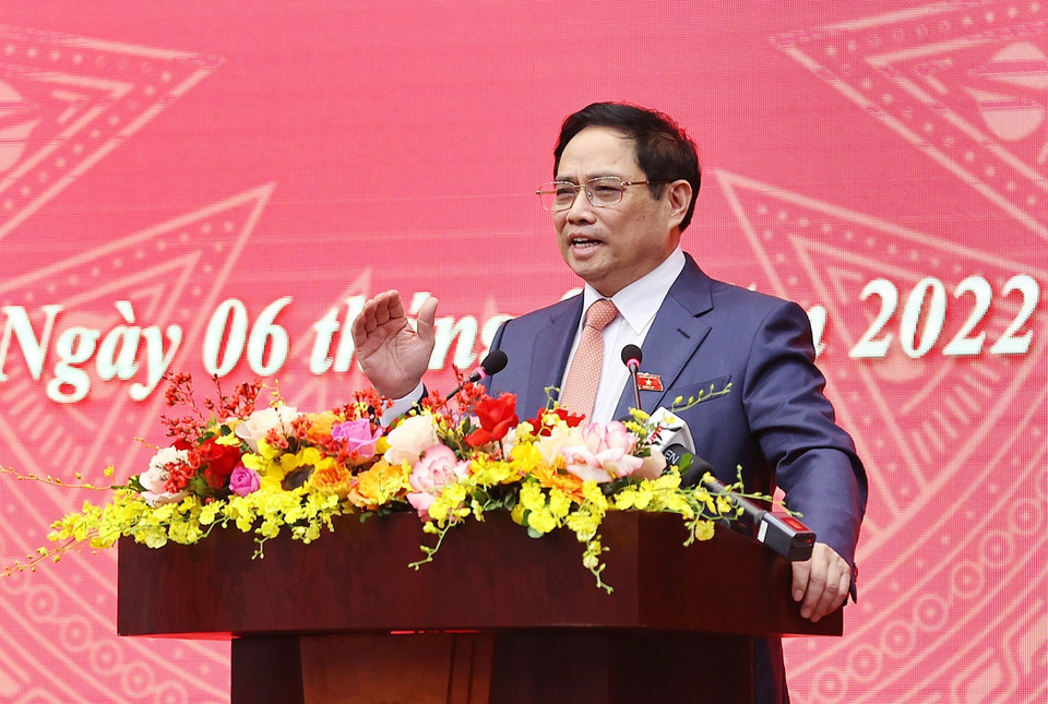 Thủ tướng Phạm Minh Chính phát biểu chỉ đạo hội nghị. (Ảnh: Dương Giang/TTXVN)