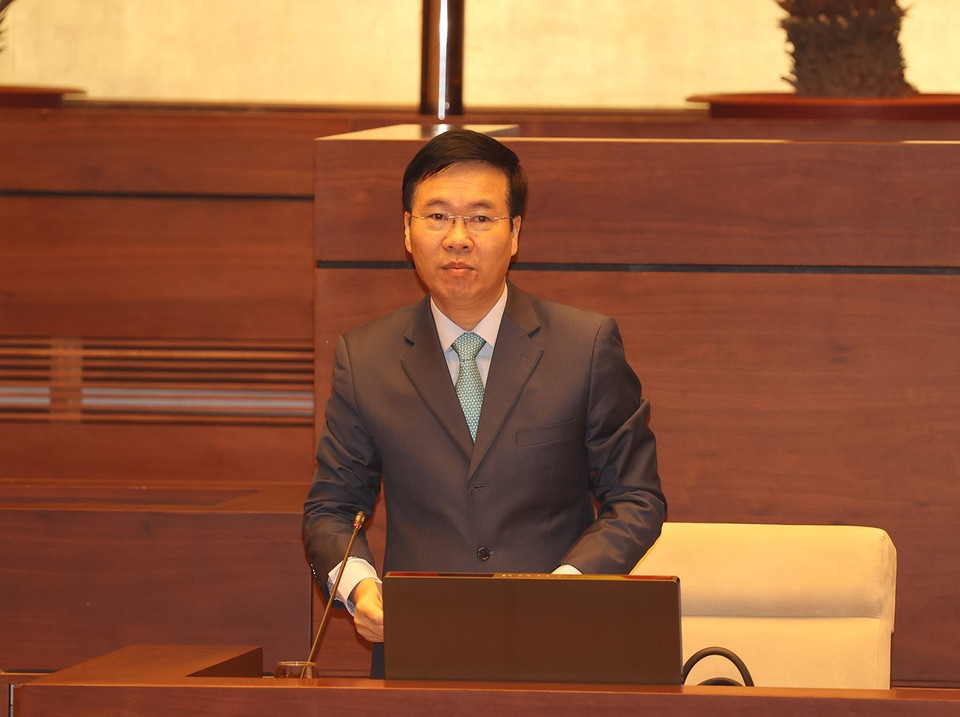 Thường trực Ban Bí thư Võ Văn Thưởng điều hành hội nghị. (Ảnh: Trí Dũng/TTXVN)