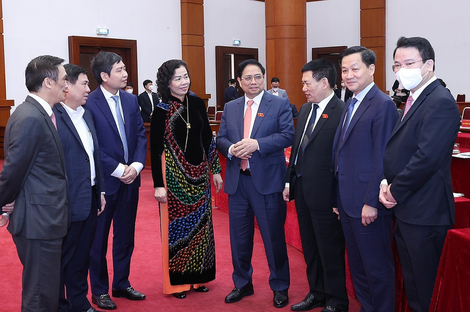 Thủ tướng Phạm Minh Chính với các đại biểu dự hội nghị. (Ảnh: Dương Giang/TTXVN)