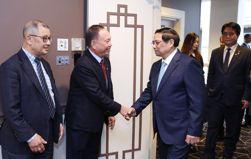 Thủ tướng Phạm Minh Chính gặp Hội Doanh nghiệp Việt Nam tại Australia. (Ảnh: Dương Giang/TTXVN)