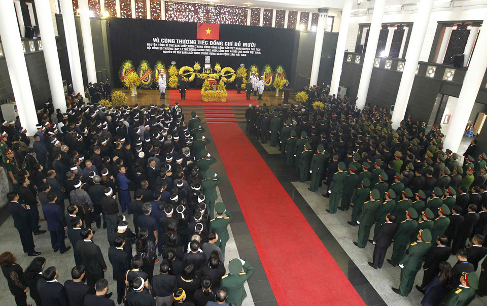 Toàn cảnh Lễ truy điệu nguyên Tổng Bí thư Đỗ Mười. (Ảnh: Văn Điệp/TTXVN)