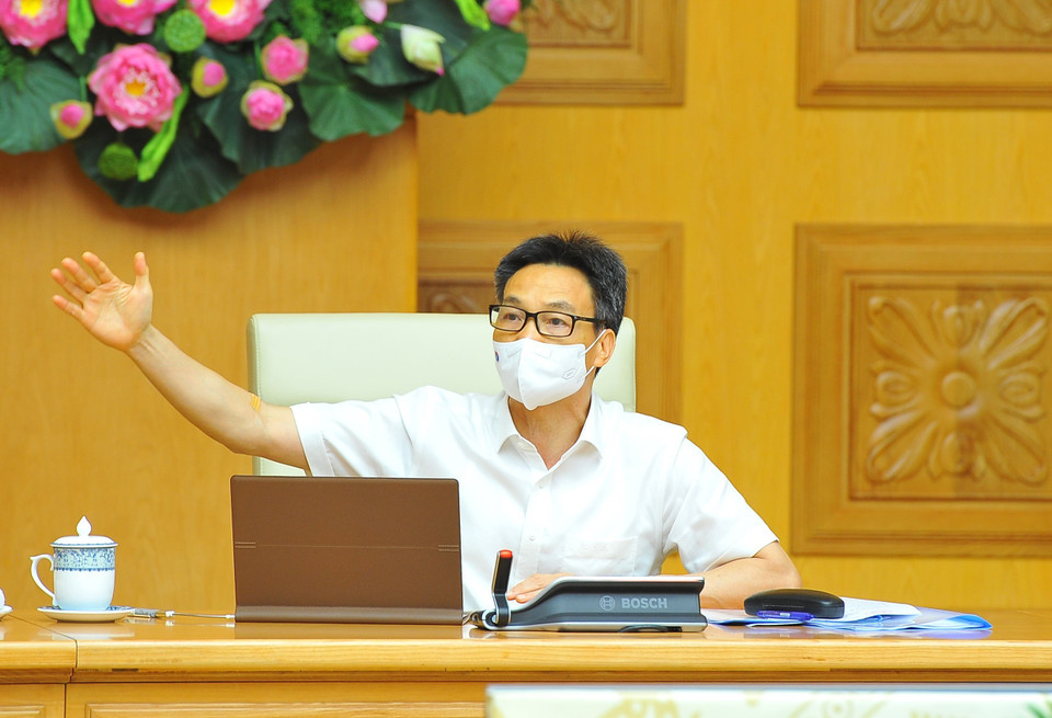 Cuộc họp nhằm đánh giá tình hình công tác phòng, chống dịch COVID-19 trên cả nước. (Ảnh: Minh Đức/TTXVN)