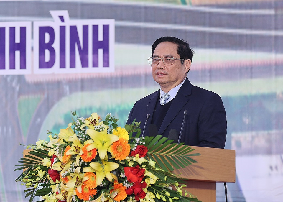 Thủ tướng Phạm Minh Chính phát biểu tại buổi lễ. (Ảnh: Dương Giang/TTXVN)