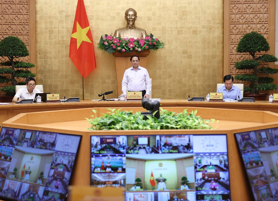 Thủ tướng Phạm Minh Chính chủ trì Hội nghị trực tuyến Chính phủ với địa phương và Phiên họp Chính phủ thường kỳ tháng 9 năm 2022. (Ảnh: Dương Giang/TTXVN)