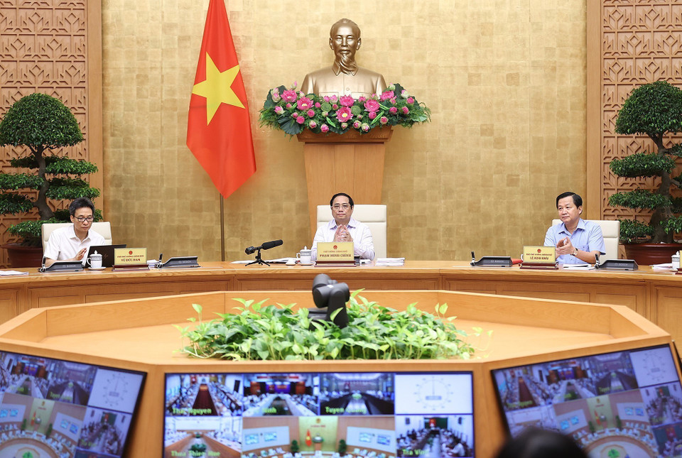 Thủ tướng Phạm Minh Chính chủ trì Hội nghị trực tuyến Chính phủ với địa phương và Phiên họp Chính phủ thường kỳ tháng 9 năm 2022. (Ảnh: Dương Giang/TTXVN)