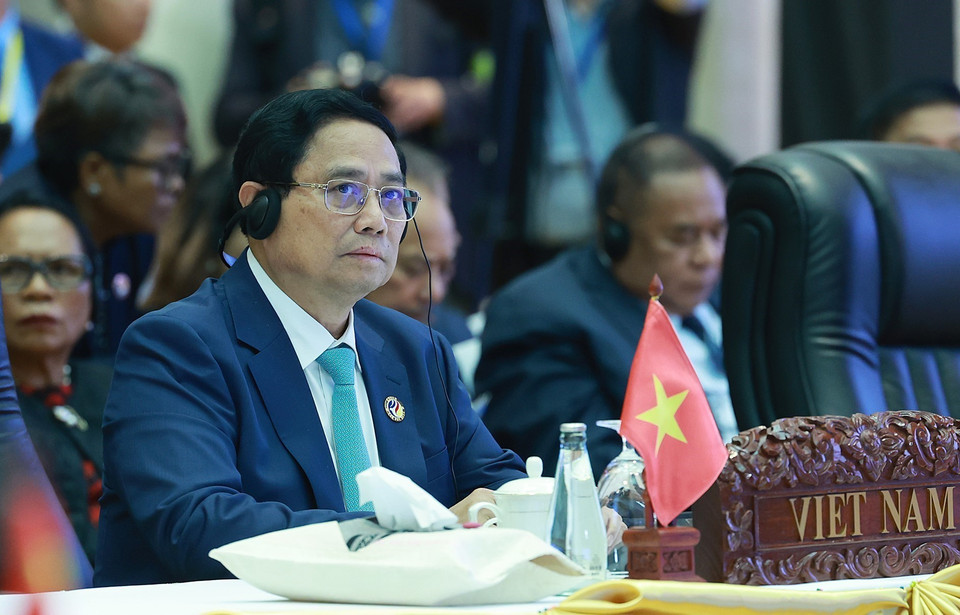 Thủ tướng Phạm Minh Chính phát biểu tại Hội nghị cấp cao ASEAN-Trung Quốc lần thứ 27. (Ảnh: Dương Giang/TTXVN)