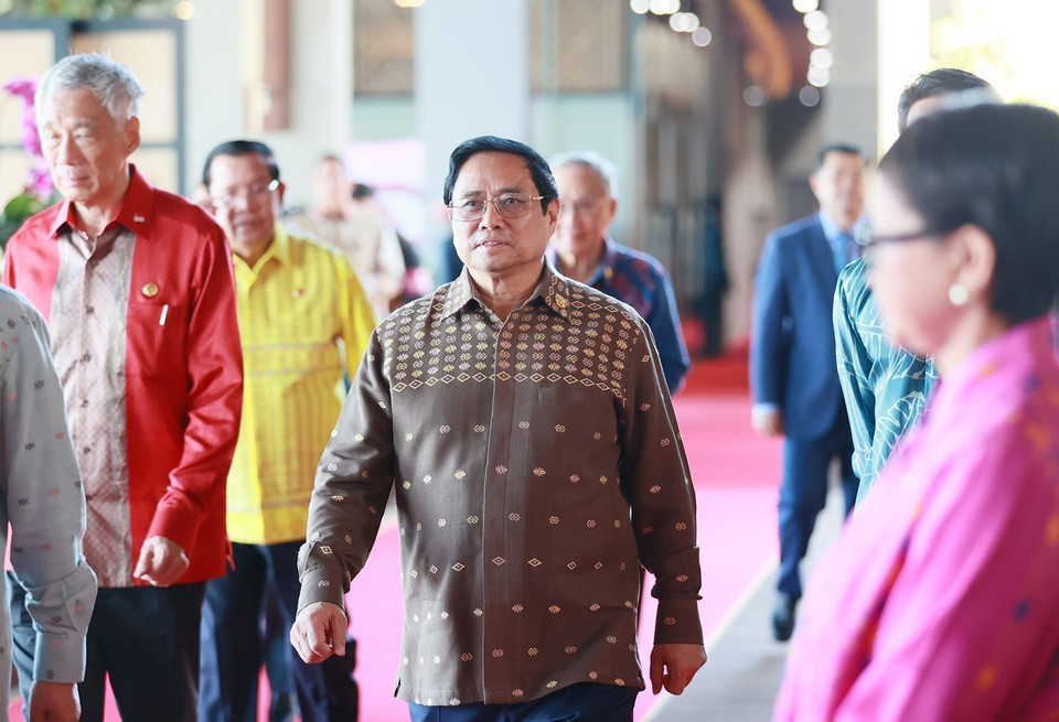 Sáng 11/5/2023, tại Labuan Bajo, Indonesia, Thủ tướng Phạm Minh Chính cùng lãnh đạo Hiệp hội các quốc gia Đông Nam Á (ASEAN) tham dự Phiên họp hẹp Hội nghị cấp cao ASEAN lần thứ 42. (Ảnh: Dương Giang/TTXVN)