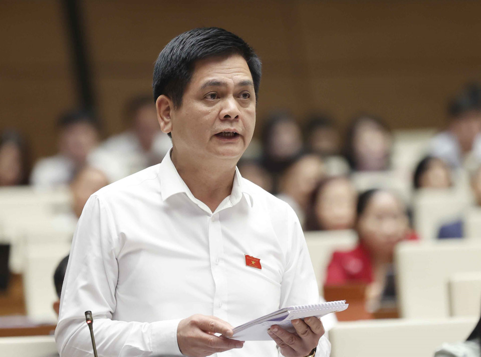 Đại biểu Quốc hội tỉnh Thái Nguyên Nguyễn Lâm Thành đặt câu hỏi chất vấn. (Ảnh: Doãn Tấn/TTXVN)