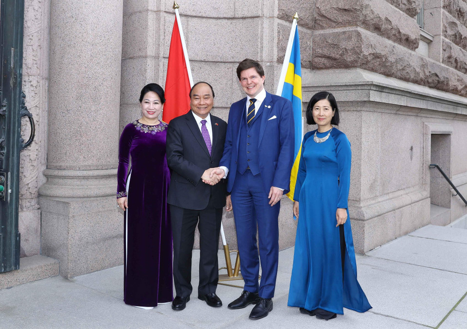 Thủ tướng Nguyễn Xuân Phúc hội kiến Chủ tịch Quốc hội Thụy Điển Andreas Norlén sáng 28/5. (Ảnh: Thống Nhất/TTXVN)