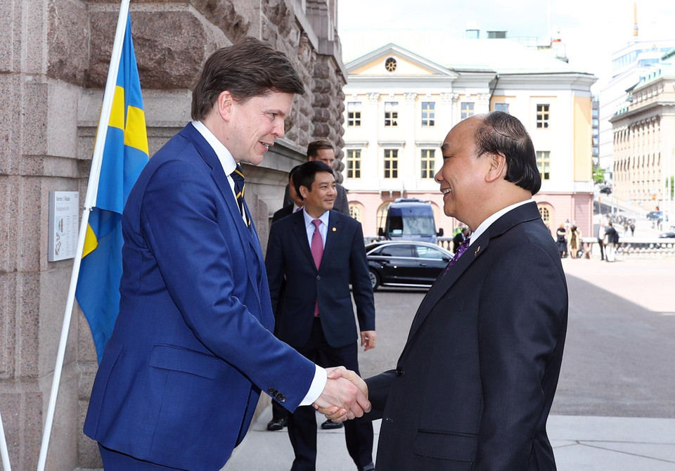  Chủ tịch Quốc hội Thụy Điển Andreas Norlén đánh giá cao chuyến thăm của Thủ tướng Nguyễn Xuân Phúc. (Ảnh: Thống Nhất/TTXVN)