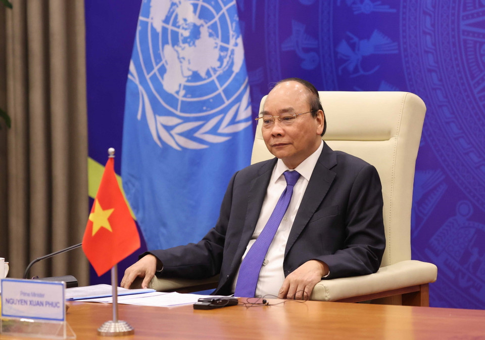 Thủ tướng Chính phủ Nguyễn Xuân Phúc phát biểu tại điểm cầu Hà Nội. (Ảnh: Thống Nhất/TTXVN)