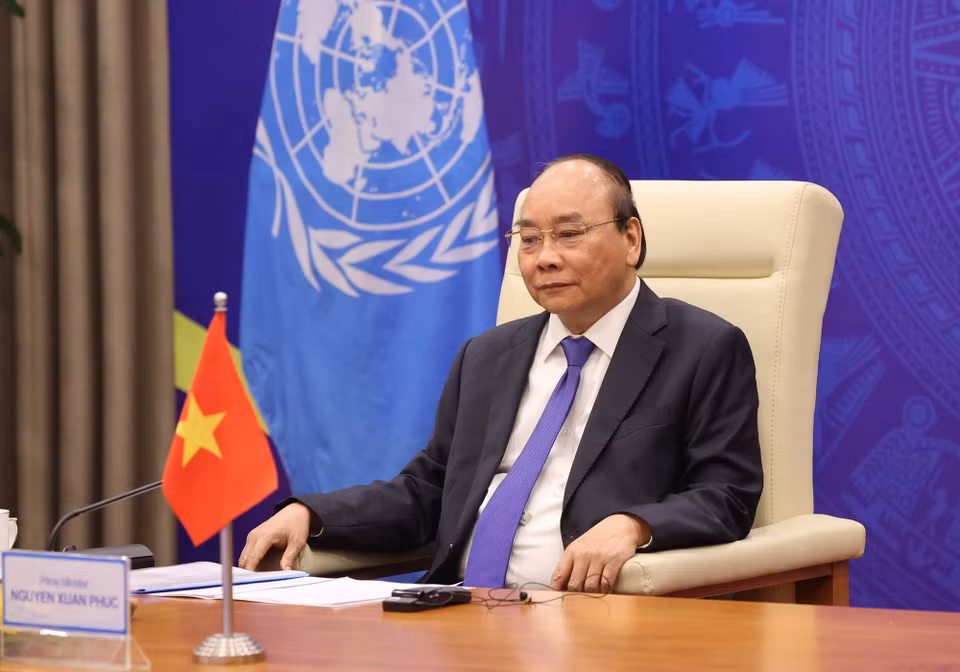 Thủ tướng Chính phủ Nguyễn Xuân Phúc phát biểu tại điểm cầu Hà Nội. (Ảnh: Thống Nhất/TTXVN)