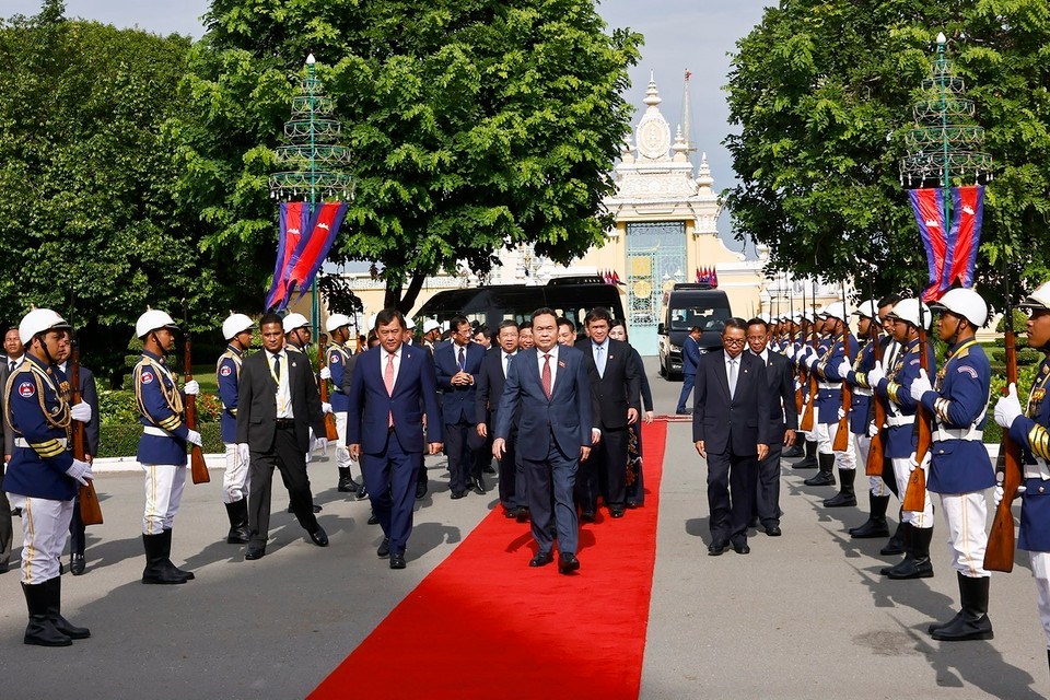 Chủ tịch Quốc hội Trần Thanh Mẫn yết kiến Quốc vương Campuchia Norodom Sihamoni. (Ảnh: Doãn Tấn/ TTXVN)