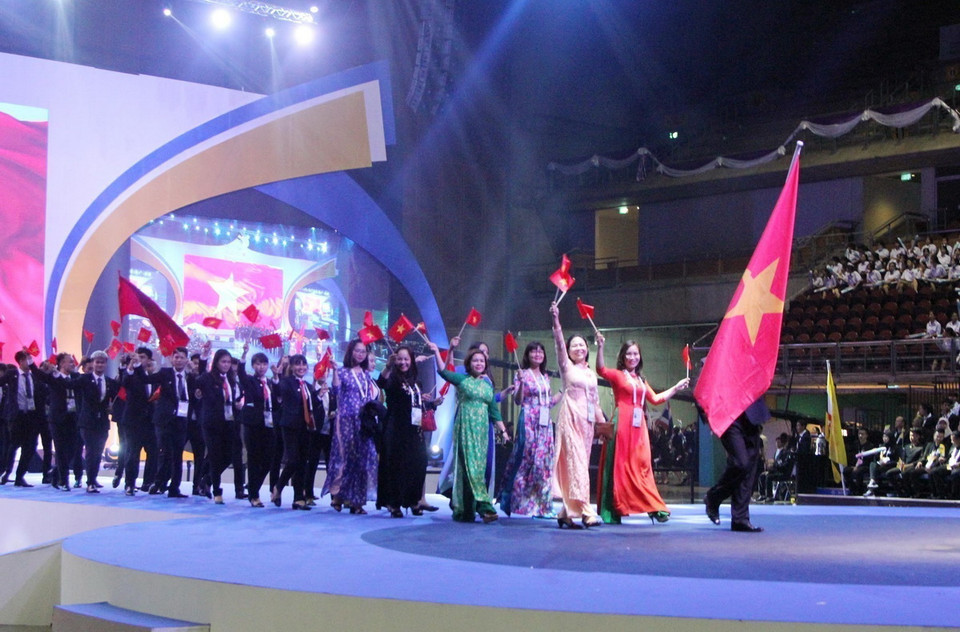 Đoàn Việt Nam tham dự Kỳ thi Tay nghề ASEAN lần thứ 12 ở Bangkok (Thái Lan), từ 31/8 – 4/9/2018. (Ảnh: TTXVN phát)