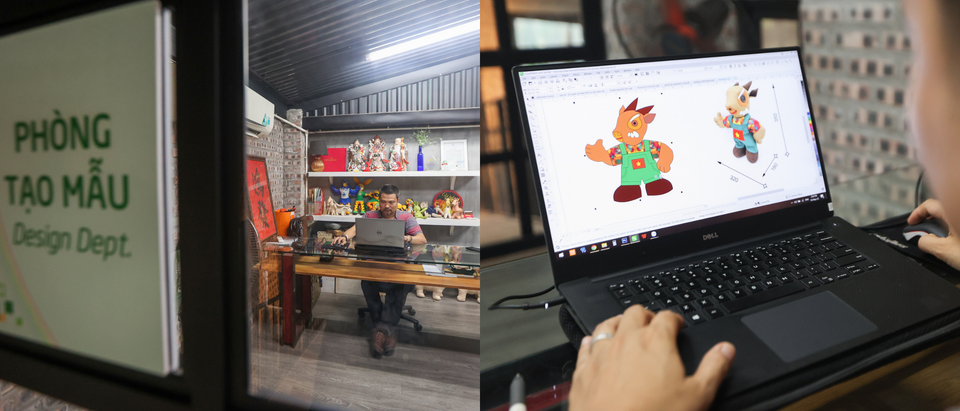 Anh Nguyễn Viết Dũng, thiết kế chính các sản phẩm Sao La cho biết để thực hiện ra một mẫu thiết kế tốn khá nhiều thời gian, trung bình khoảng gần 1 tuần/mẫu. (Ảnh: Minh Hiếu/Vietnam+)