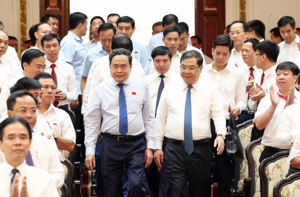 Chủ tịch Quốc hội Trần Thanh Mẫn tới tham dự Lễ công bố. (Ảnh: Thống Nhất/ TTXVN)