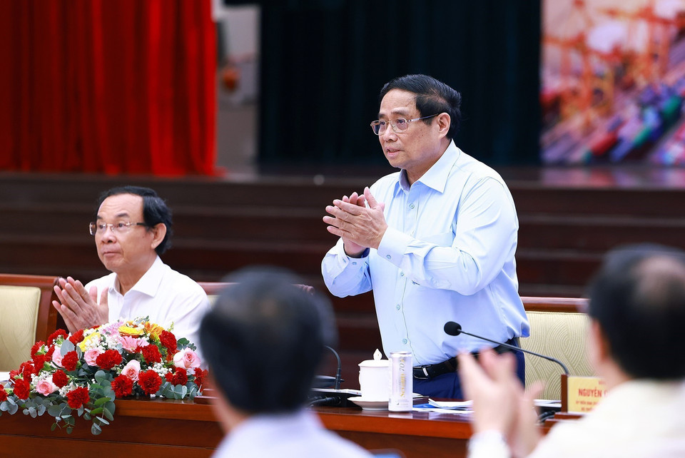 Thủ tướng Phạm Minh Chính, Chủ tịch Hội đồng điều phối vùng Đông Nam Bộ chủ trì Hội nghị lần thứ 4. (Ảnh: Dương Giang/TTXVN)