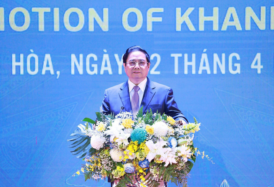 Thủ tướng Phạm Minh Chính phát biểu tại Hội nghị công bố quy hoạch và xúc tiến đầu tư tỉnh Khánh Hòa năm 2023. (Ảnh: Dương Giang/TTXVN)