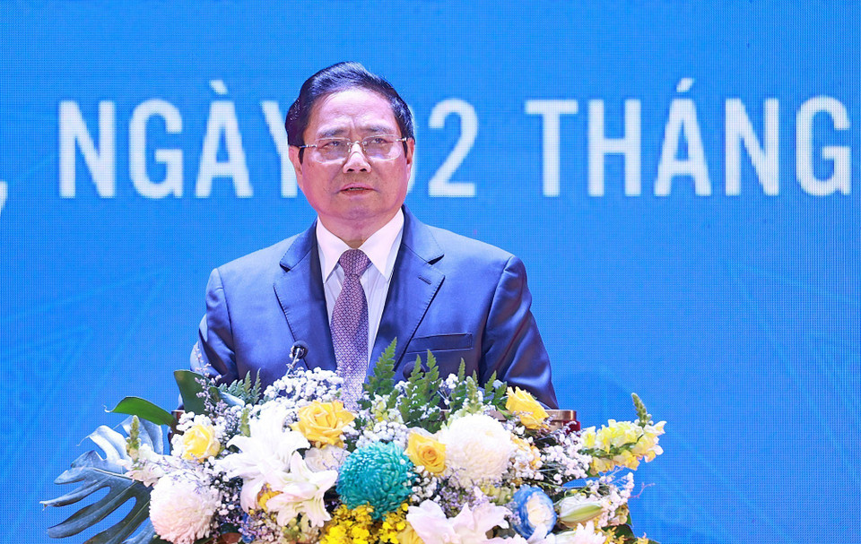 Thủ tướng Phạm Minh Chính phát biểu tại Hội nghị công bố quy hoạch và xúc tiến đầu tư tỉnh Khánh Hòa năm 2023. (Ảnh: Dương Giang/TTXVN)