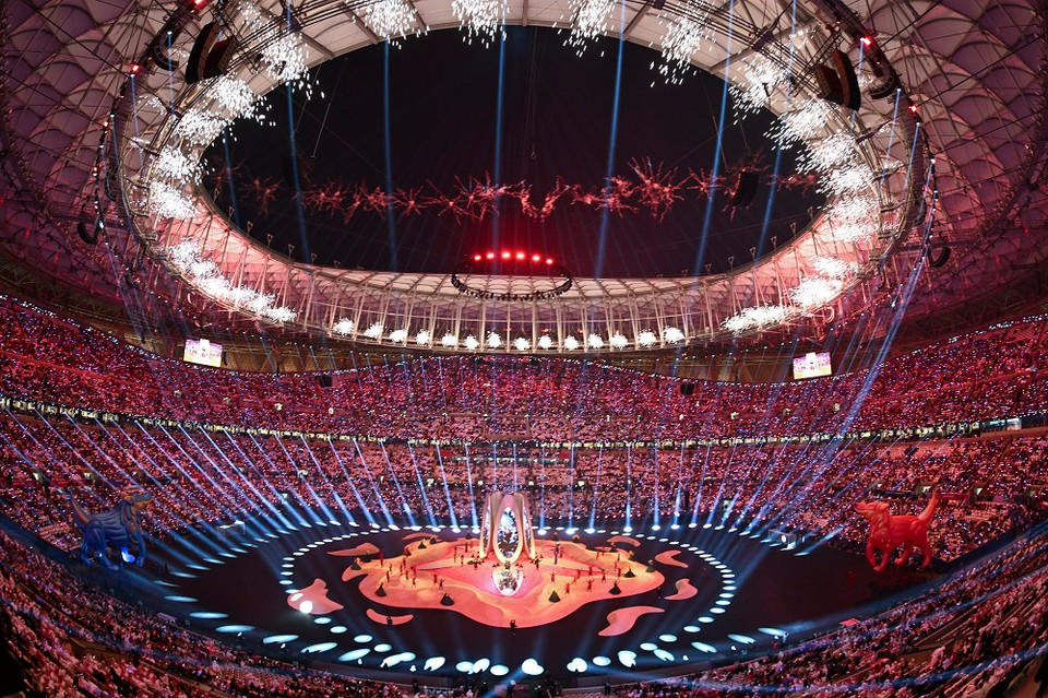 Sân Lusail lung linh ánh sáng trong lễ khai mạc Asian Cup 2023.(Ảnh: THX/TTXVN)