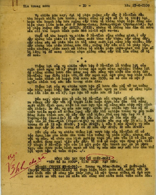 Bút tích Bác Hồ sửa tin của TTXVN. (Ảnh: Tư liệu TTXVN)