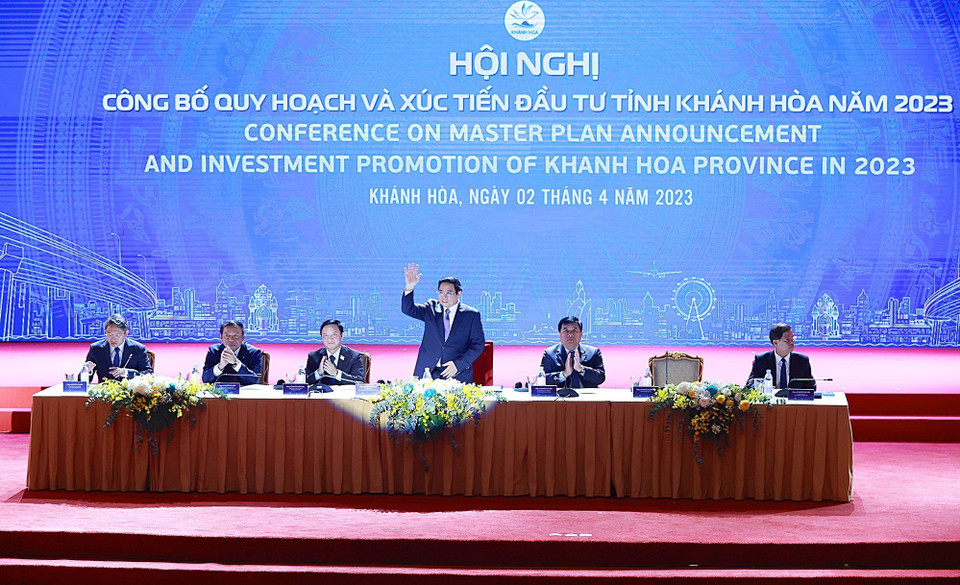 Thủ tướng Phạm Minh Chính dự Hội nghị công bố quy hoạch và xúc tiến đầu tư tỉnh Khánh Hòa năm 2023. (Ảnh: Dương Giang/TTXVN)