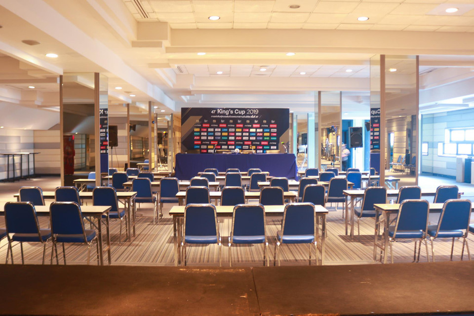 Phòng họp báo ở tầng 2 sân vận động cũng đã sẵn sàng cho King's Cup 2019. (Ảnh: Nguyên An/Vietnam+)