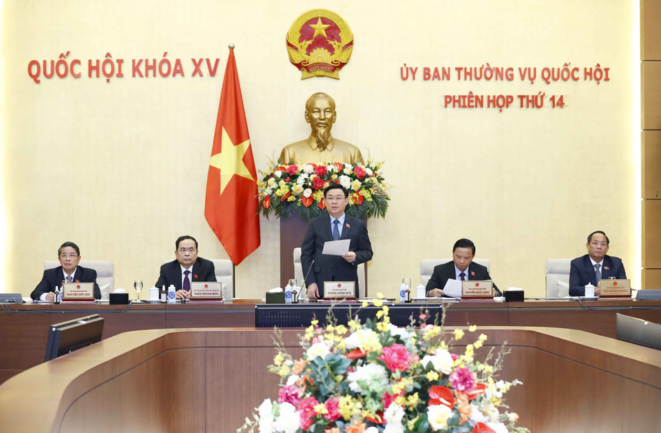 Chiều 9/8, tại Nhà Quốc hội, Chủ tịch Quốc hội Vương Đình Huệ chủ trì phát biểu khai mạc Phiên họp thứ 14 của Ủy ban Thường vụ Quốc hội. (Ảnh: Doãn Tấn/TTXVN)