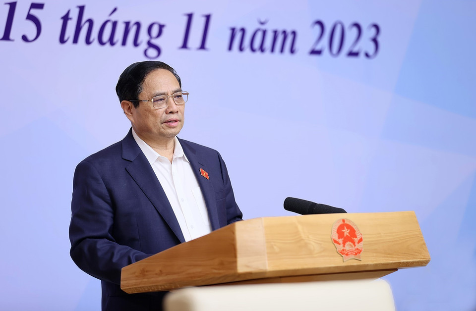 Thủ tướng Phạm Minh Chính phát biểu khai mạc hội nghị. (Ảnh: Dương Giang/TTXVN)
