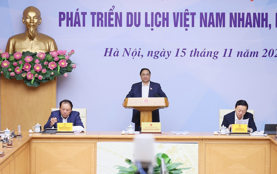 Thủ tướng Phạm Minh Chính chủ trì hội nghị. (Ảnh: Dương Giang/TTXVN)