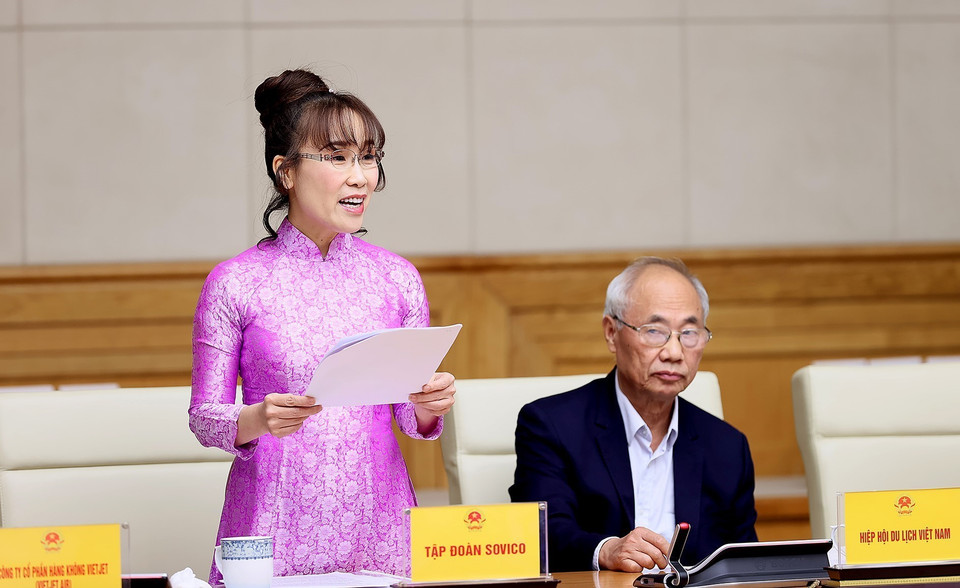 Bà Nguyễn Thị Phương Thảo - Chủ tịch Hội đồng Quản trị Hãng Hàng không Vietjet phát biểu. (Ảnh: Dương Giang/TTXVN)