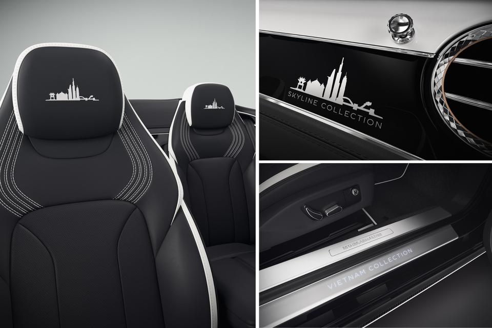 Như tên gọi, biểu tượng đường chân trời của các địa danh nổi tiếng như thành phố Hà Nội, Đà Nẵng, Hồ Chí Minh trên phần lưng ghế. Trong khi đó dòng chữ “Vietnam Collection” được nổi lên ở phần bệ cửa phát sát. (Ảnh nguồn: Bentley)