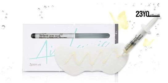  Mặt nạ 23 Years Old - Air Laynic Pore Mask (29.59USD): Mặt nạ được thiết kế để tập trung dưỡng vùng da hình cánh bướm (từ mũi tỏa sang hai bên má), nơi hay nổi mụn đầu đen và mụn đầu trắng.