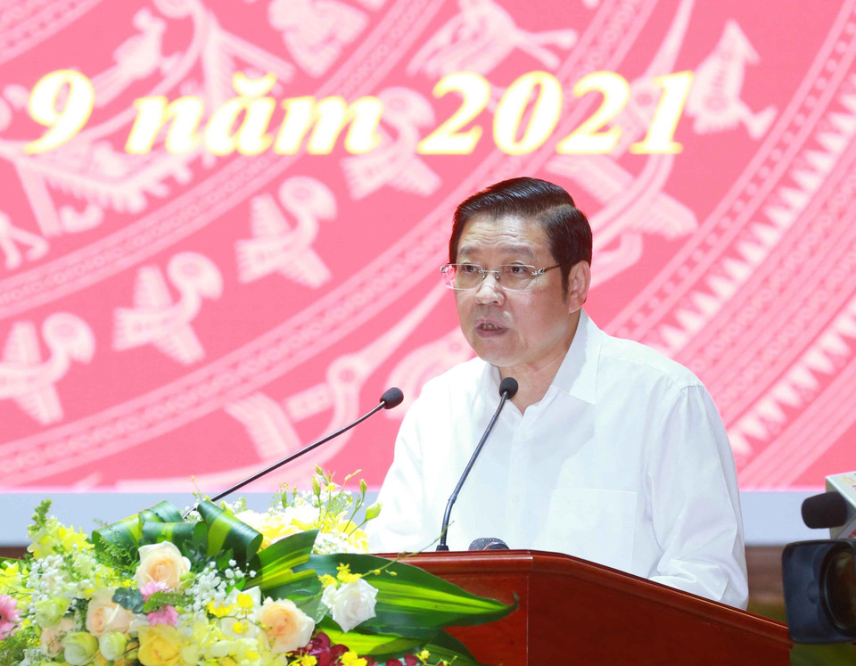 Ông Phan Đình Trạc, Ủy viên Bộ Chính trị, Bí thư Trung ương Đảng, Trưởng Ban Nội chính Trung ương phát biểu tại hội nghị. (Ảnh: Phương Hoa/TTXVN)