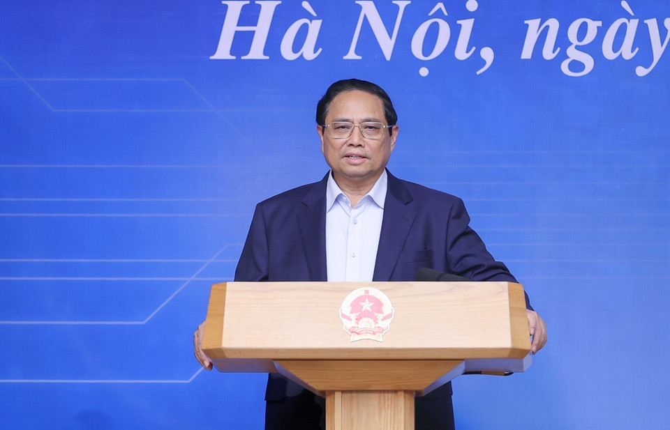 Thủ tướng Phạm Minh Chính chủ trì Hội nghị phát triển nguồn nhân lực bán dẫn. (Ảnh: Dương Giang/TTXVN)