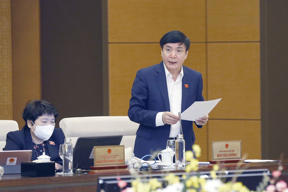 Tổng thư ký Quốc hội, Chủ nhiệm Văn phòng Quốc hội Bùi Văn Cường phát biểu. (Ảnh: Doãn Tấn/TTXVN)