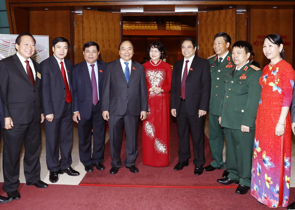 Thủ tướng Nguyễn Xuân Phúc với các đại biểu Quốc hội tham dự phiên khai mạc. (Ảnh: Thống Nhất/TTXVN)