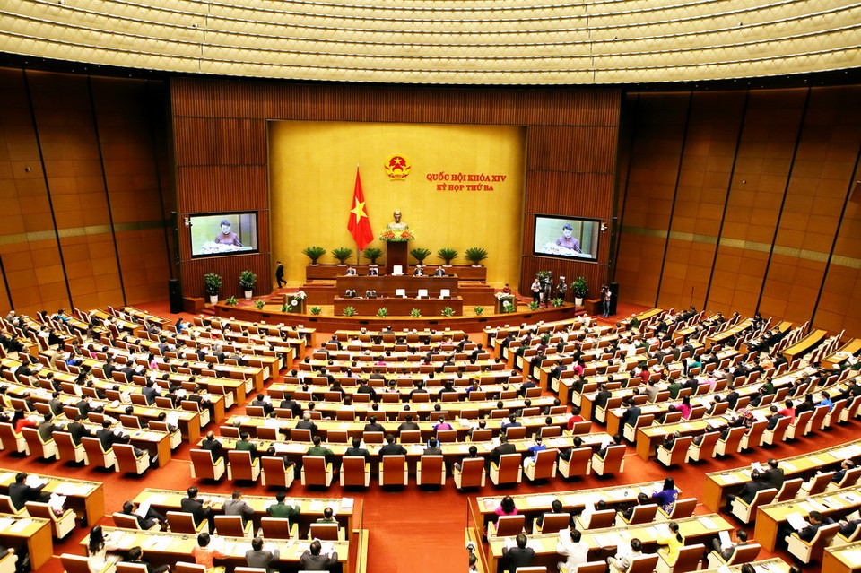 Lễ khai mạc Kỳ họp thứ ba, Quốc hội khoá XIV được tổ chức trọng thể tại Nhà Quốc hội ở Thủ đô Hà Nội. (Ảnh: Nguyễn Dân/TTXVN)