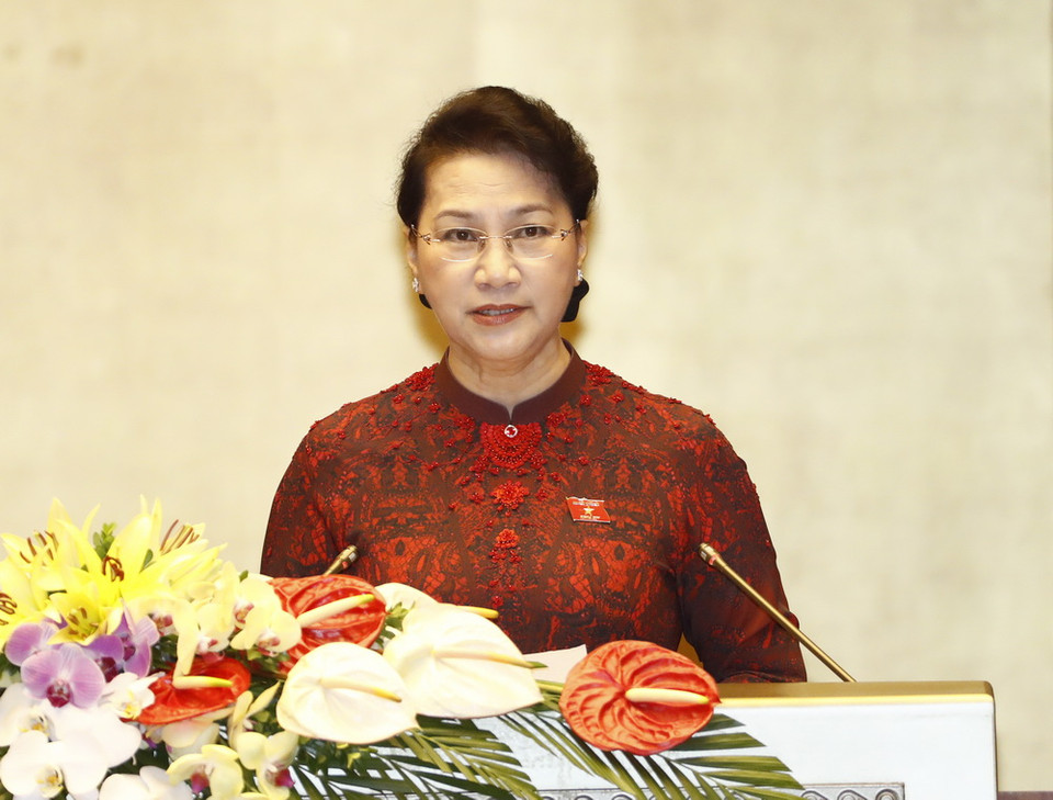 Chủ tịch Quốc hội Nguyễn Thị Kim Ngân phát biểu khai mạc. (Ảnh: Thống Nhất/TTXVN)
