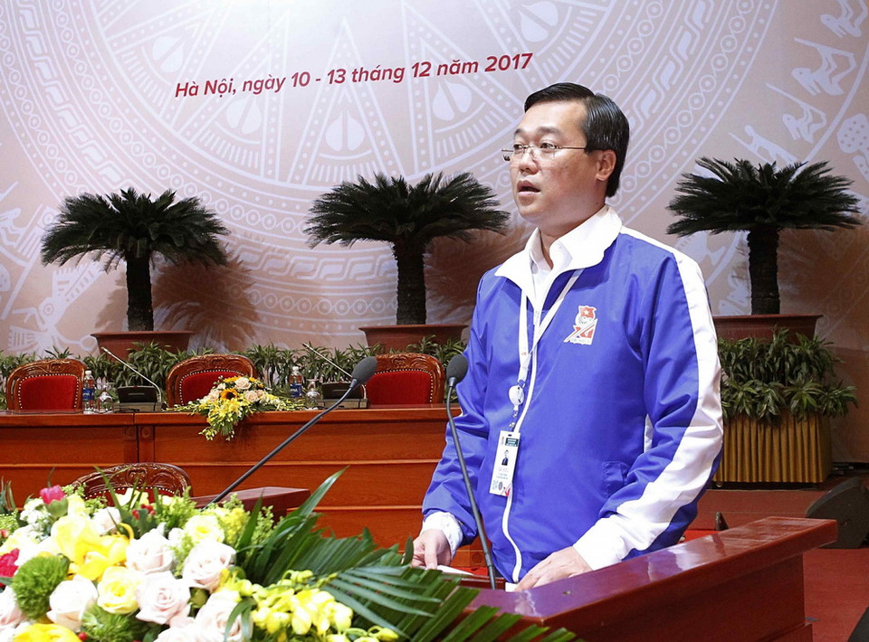 Đồng chí Lê Quốc Phong, Bí thư thứ nhất Trung ương Đoàn TNCS Hồ Chí Minh khóa X phát biểu tại Đại hội. (Ảnh: TTXVN)