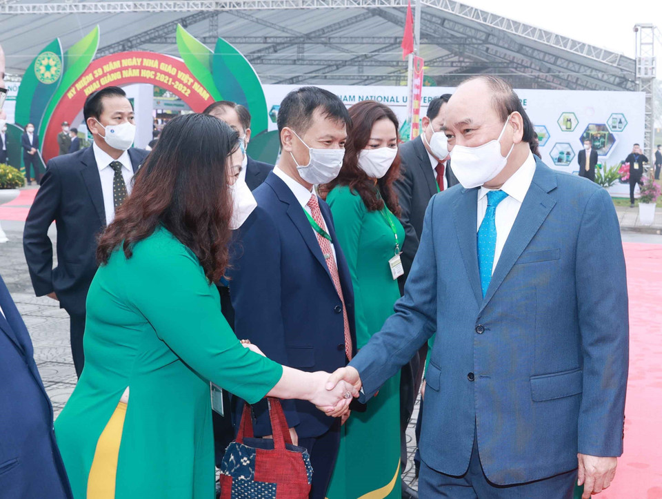 Chủ tịch nước Nguyễn Xuân Phúc đến dự Lễ kỷ niệm. (Ảnh: Thống Nhất/TTXVN)