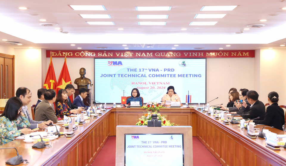 Cuộc họp Ủy ban Kỹ thuật hỗn hợp lần thứ 17 giữa Thông tấn xã Việt Nam và Cục Quan hệ công chúng Thái Lan. (Ảnh: Phương Hoa/ TTXVN)