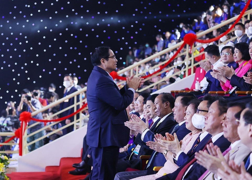 Thủ tướng Phạm Minh Chính dự lễ bế mạc Đại hội thể thao Đông Nam Á lần thứ 31. (Ảnh: Dương Giang/TTXVN)