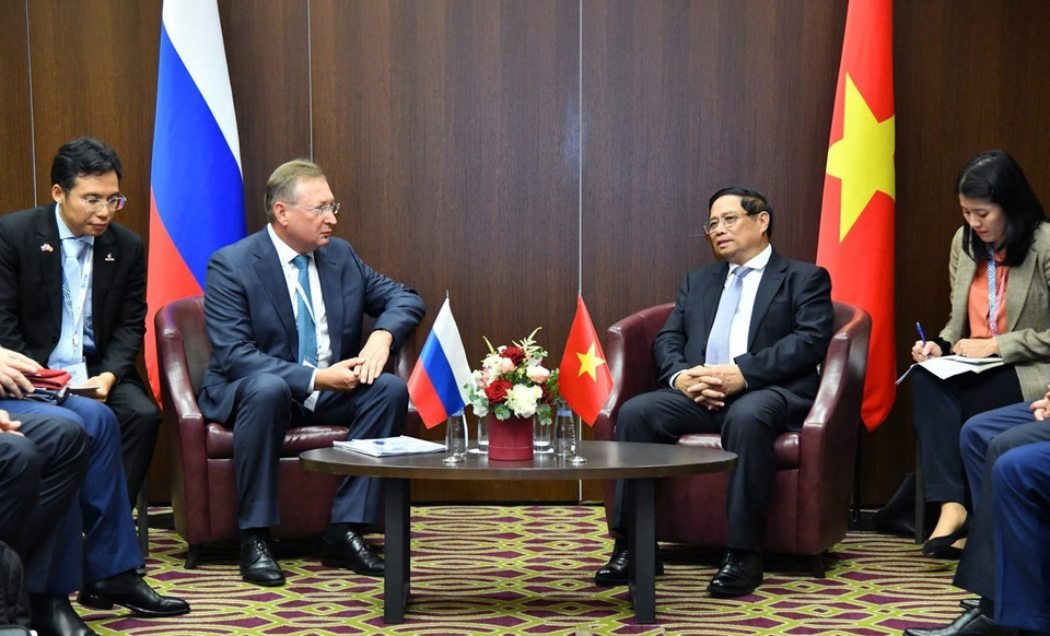 Thủ tướng Phạm Minh Chính tiếp ông Kudryashov Sergei Ivanovich, Tổng Giám đốc Công ty Zarubezhneft, Liên bang Nga. (Ảnh: Dương Giang/TTXVN)