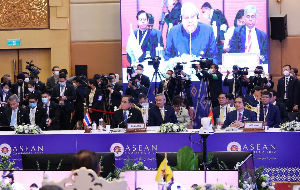 Phó Tổng thống Ấn Độ Jagdeep Dhankhar phát biểu. (Ảnh: Dương Giang/TTXVN)