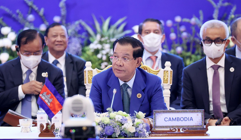 Thủ tướng Campuchia, Chủ tịch ASEAN 2022 Samdech Techo Hun Sen khai mạc hội nghị. (Ảnh: Dương Giang/TTXVN)
