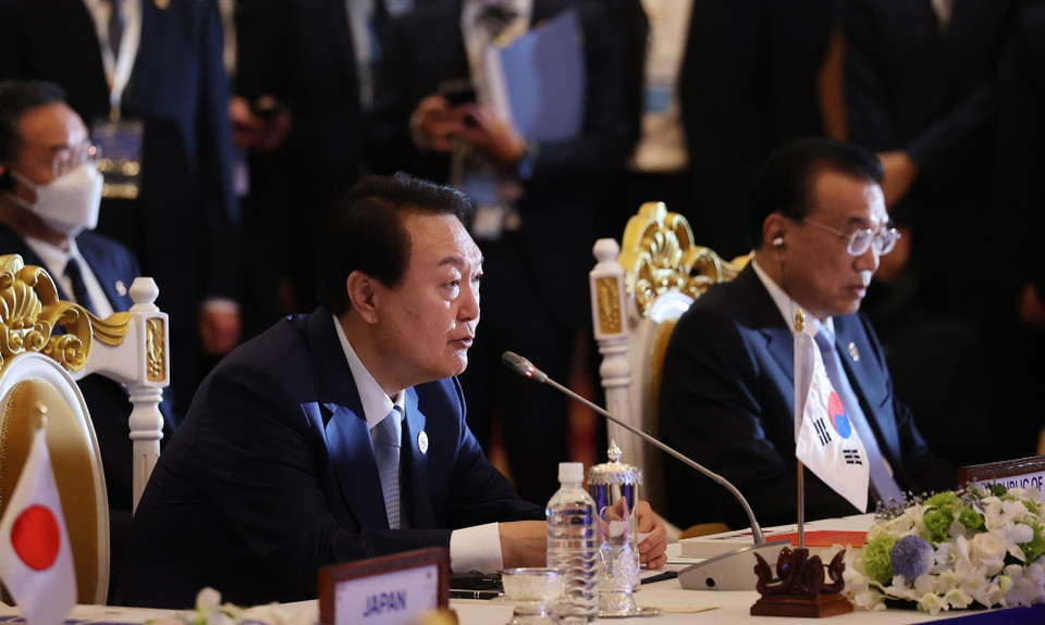 Tổng thống Hàn Quốc Yoon Suk-yeol phát biểu. (Ảnh: Dương Giang/TTXVN)