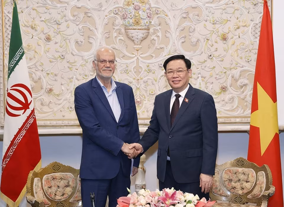 Chủ tịch Quốc hội Vương Đình Huệ tiếp Chủ tịch Hội Hữu nghị Iran-Việt Nam. (Ảnh: Doãn Tấn/TTXVN)