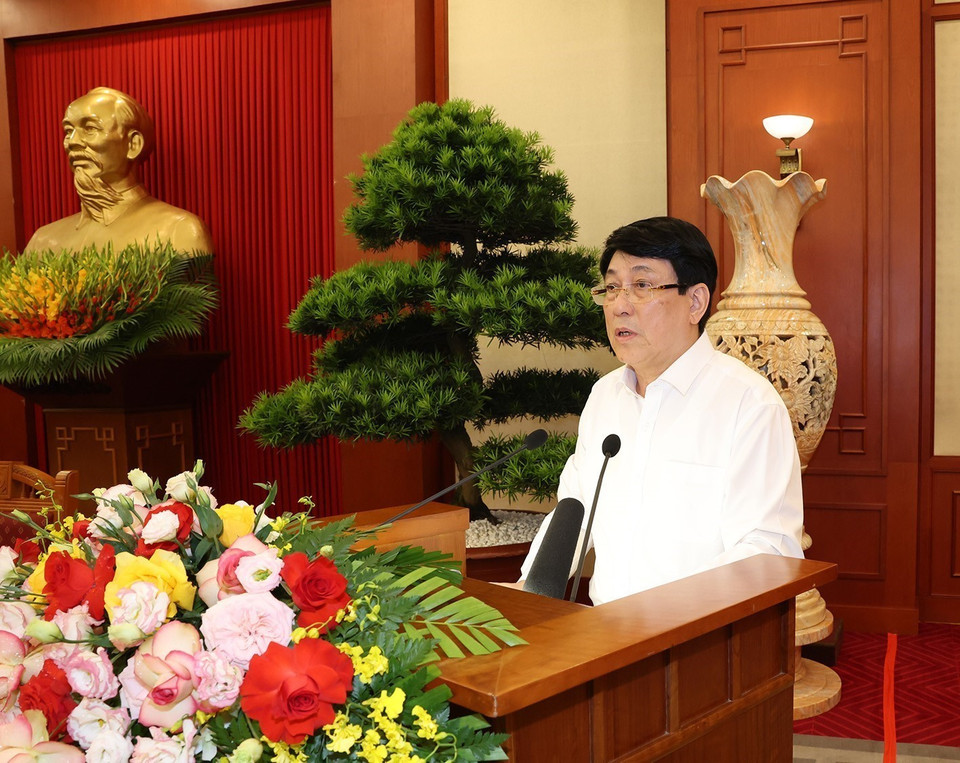 Ủy viên Bộ Chính trị, Thường trực Ban Bí thư Lương Cường phát biểu. (Ảnh: Trí Dũng/ TTXVN)