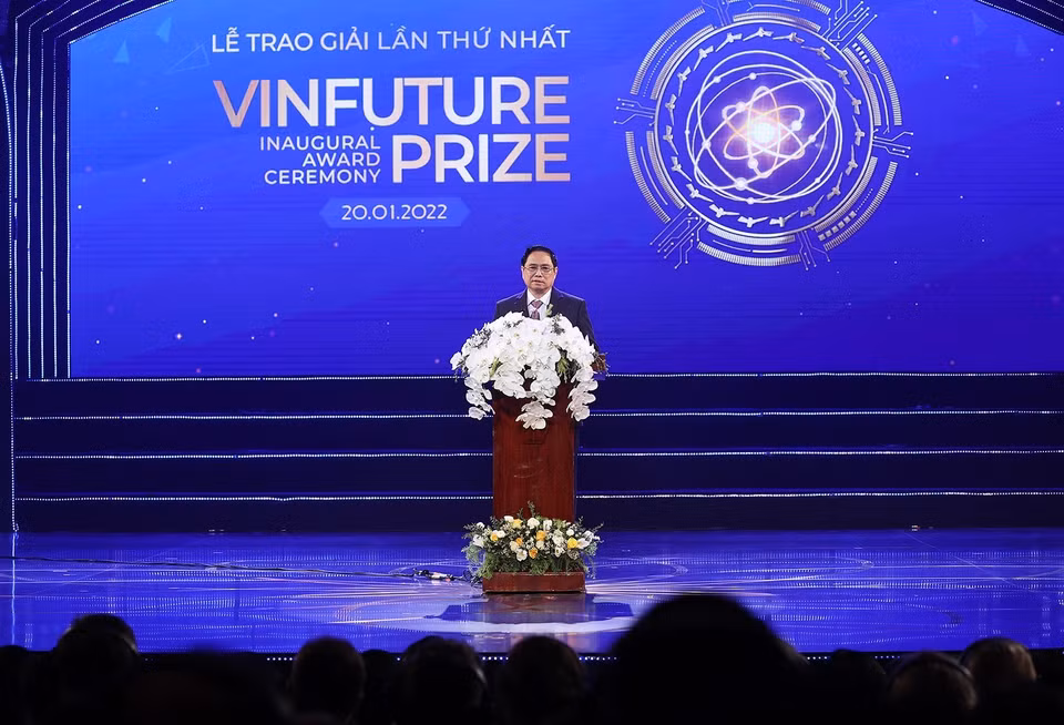 Thủ tướng Phạm Minh Chính phát biểu tại Lễ trao giải thưởng VinFuture. (Ảnh: Dương Giang/TTXVN)
